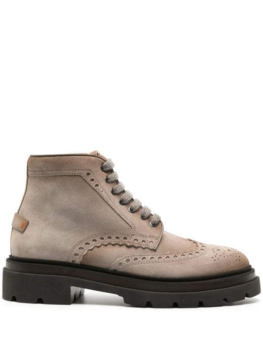 Santoni suede brogue boots
