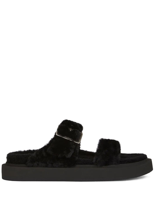 Giuseppe Zanotti Furry buckled sheepskin slides