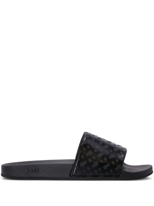 BOSS monogram-print moulded-footbed slides 