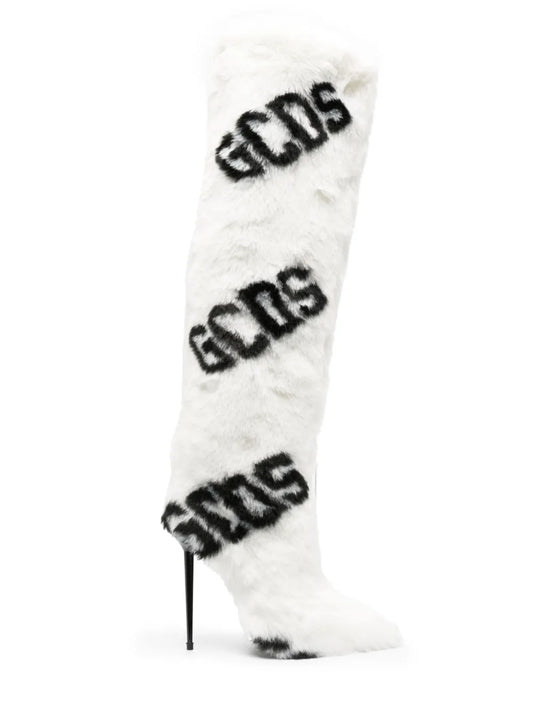 GCDS 110mm faux-fur logo-print boots