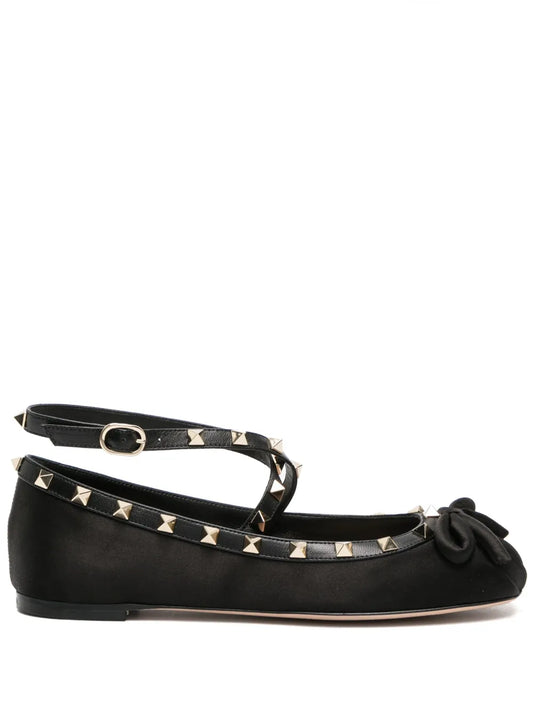 Valentino Garavani Rockstud satin ballerina shoes