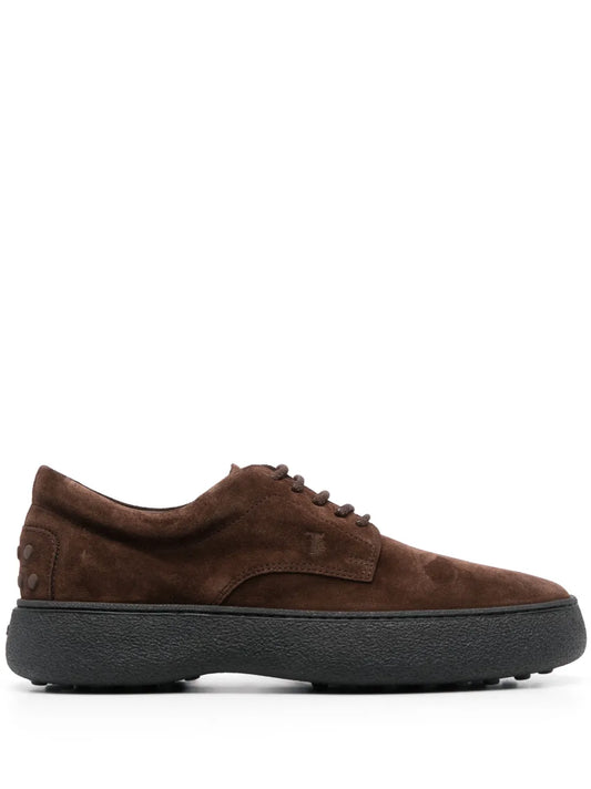 Tod's logo-embroidered suede derby shoes