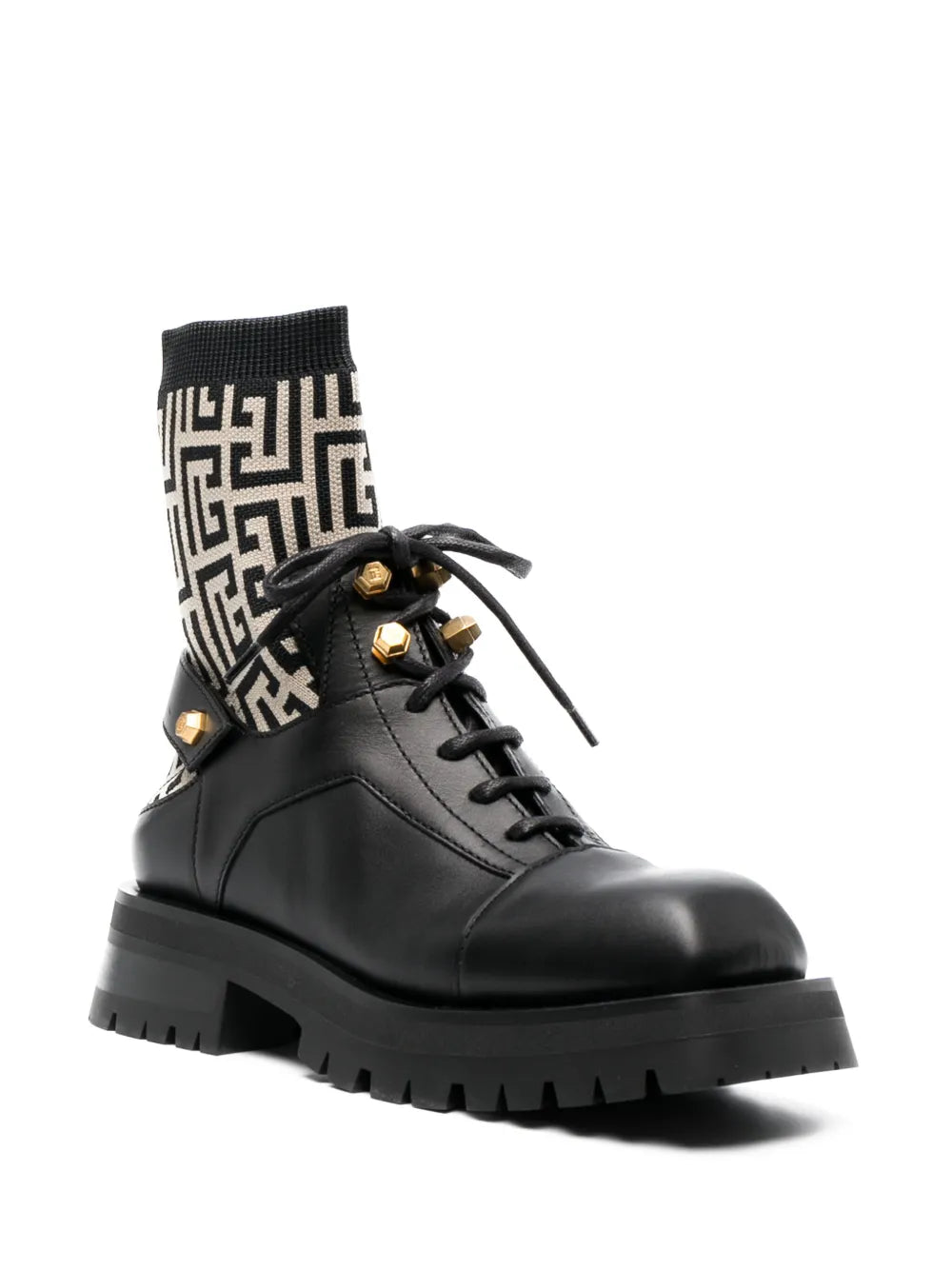 Balmain PB-monogram sock-ankle leather boots