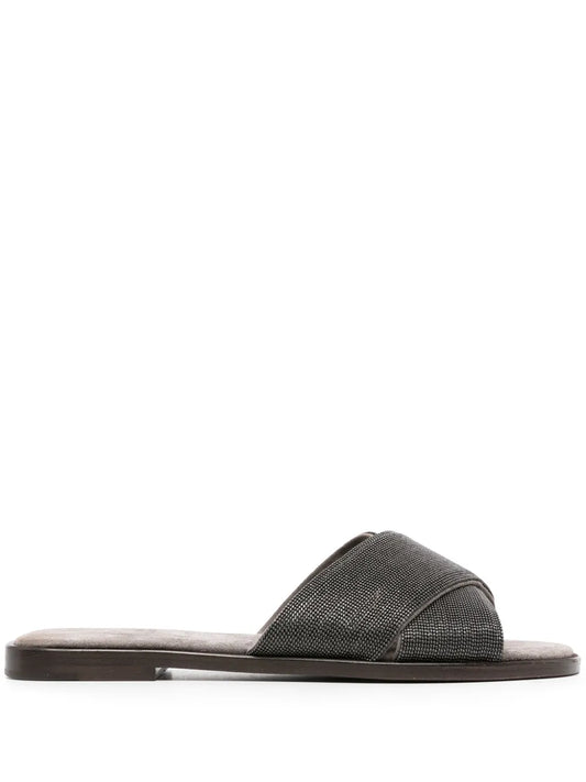 Brunello Cucinelli Monili-detail crossover-straps slides 