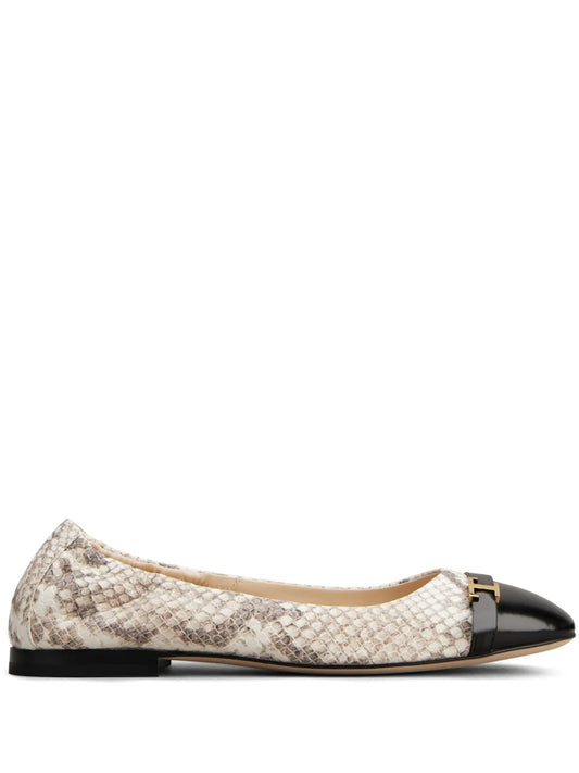 Tod's T-plaque snakeskin-effect ballerina shoes