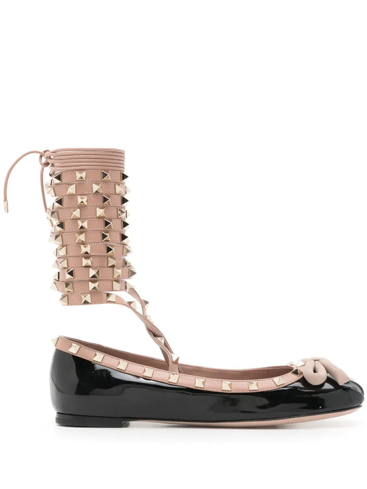 Valentino Garavani Rockstud lace-up leather ballerinas