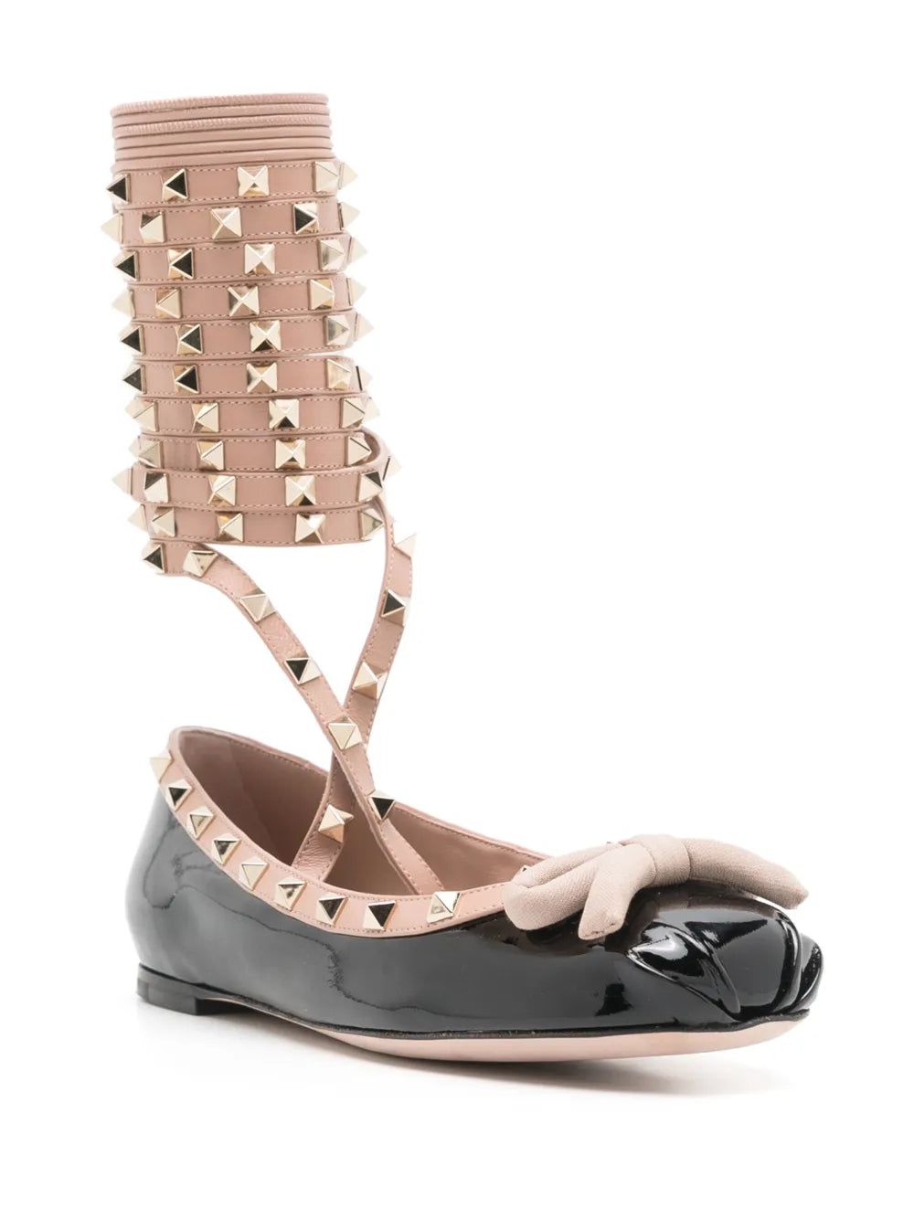 Valentino Garavani Rockstud lace-up leather ballerinas