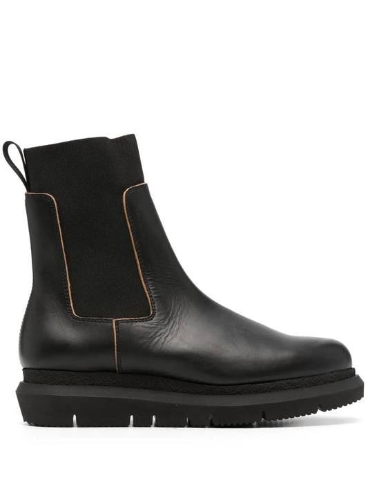sacai round-toe leather boots 