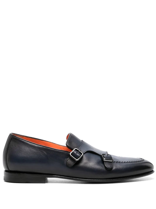 Santoni double-buckle leather monk shoes