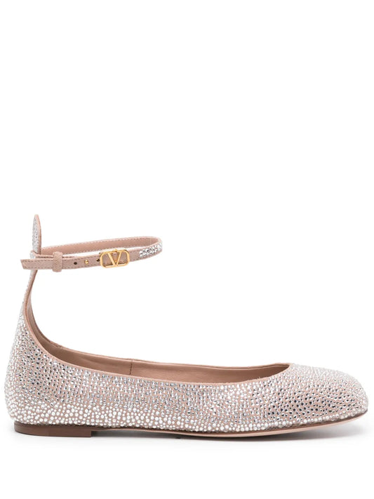 Valentino Garavani crystal-embellished leather ballerina shoes