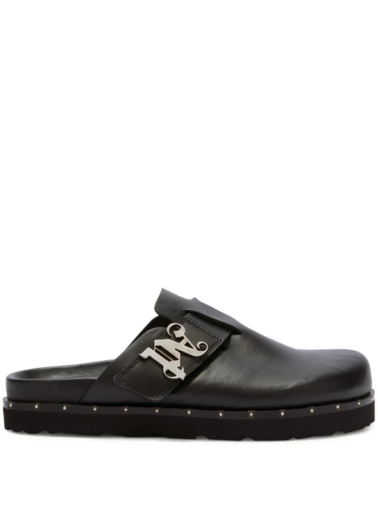 Palm Angels logo-plaque studded leather mules