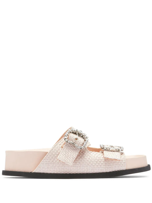 Nº21 crystal-embellished buckle woven slides