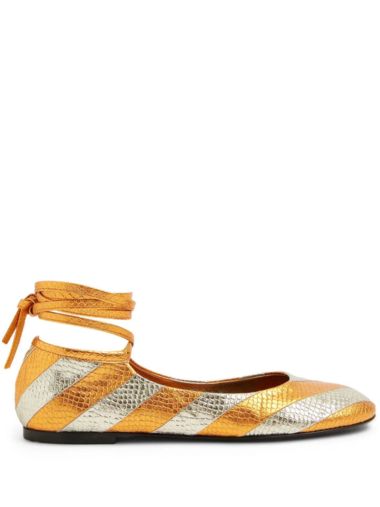 La DoubleJ striped metallic-effect ballerina shoes