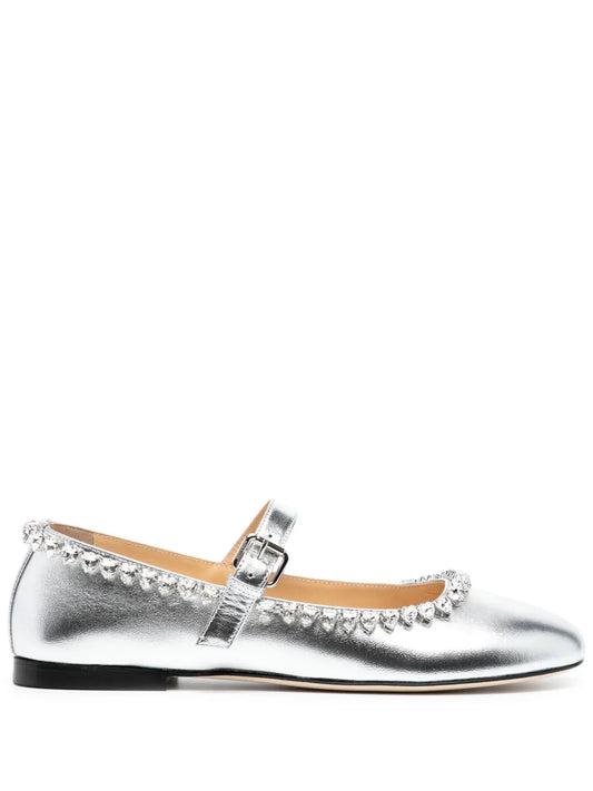 MACH & MACH crystal-embellished leather ballerina shoes
