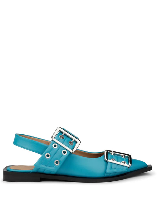 GANNI buckled-strap slingback ballerina shoes