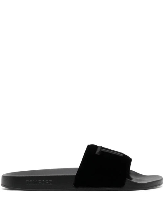 TOM FORD logo-embroidered velvet slides