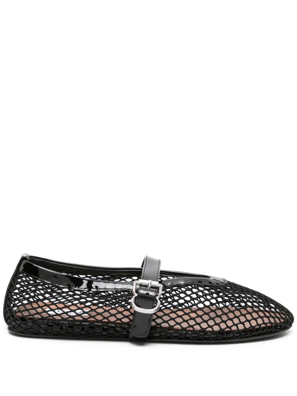 Alaïa Fishnet buckle-strap ballerina shoes
