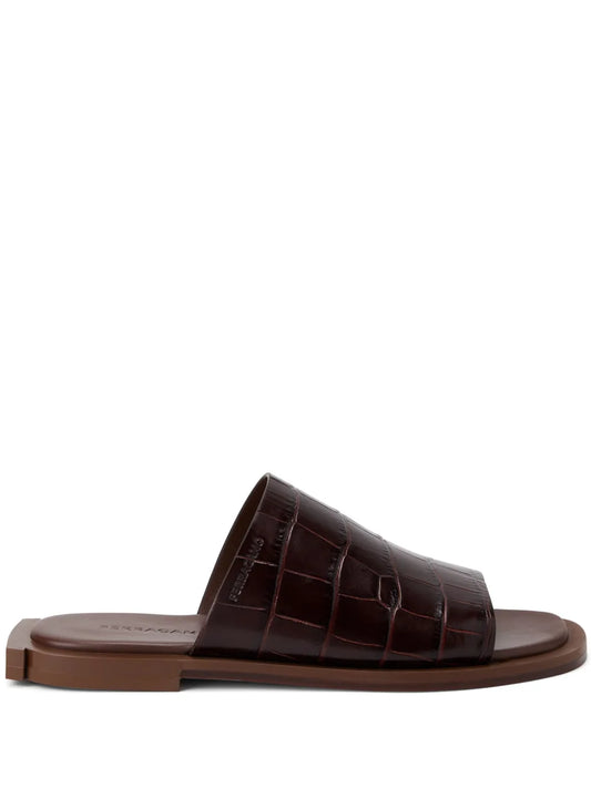 Ferragamo crocodile-effect leather slides