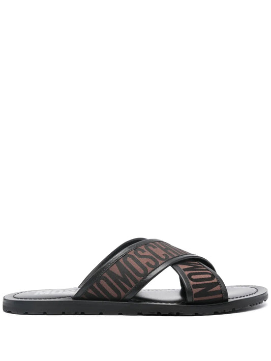 Moschino logo-jacquard leather slides