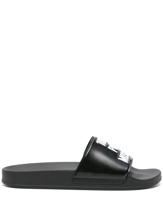 Moschino slogan-embossed strap slides