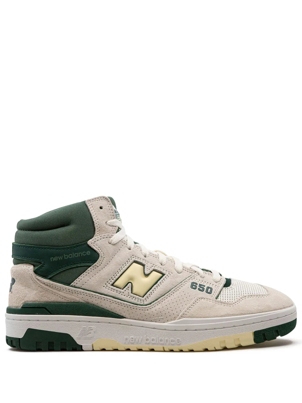New Balance 650R "Sea Salt/Nightwatch Green" high-top sneakers