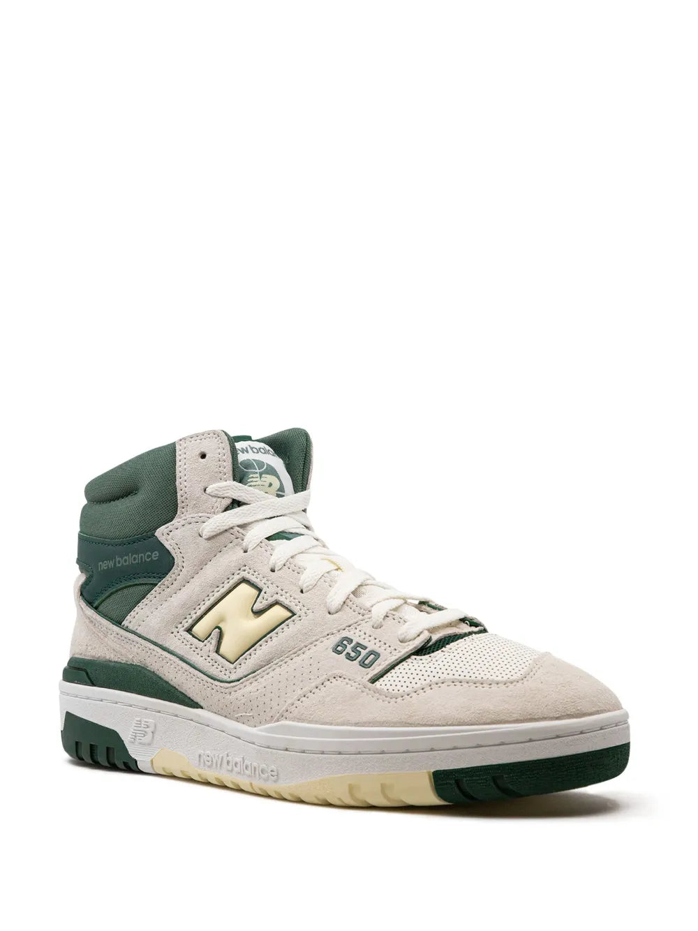 New Balance 650R "Sea Salt/Nightwatch Green" high-top sneakers