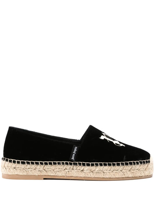 Palm Angels logo-embroidered velvet espadrilles