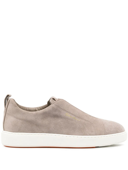 Santoni logo-print suede slip-on sneakers
