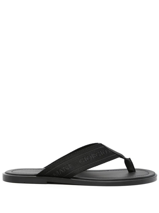 Giorgio Armani logo-strap leather flip flops