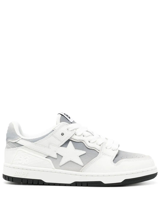 A BATHING APE® star-appliqué faded leather sneakers