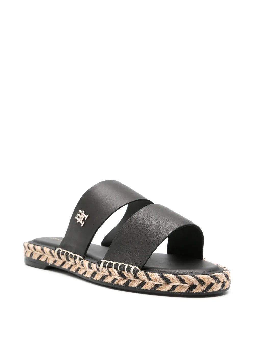 Tommy Hilfiger logo-plaque leather espadrille slides