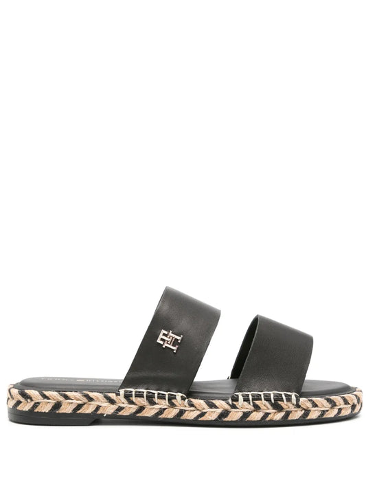Tommy Hilfiger logo-plaque leather espadrille slides