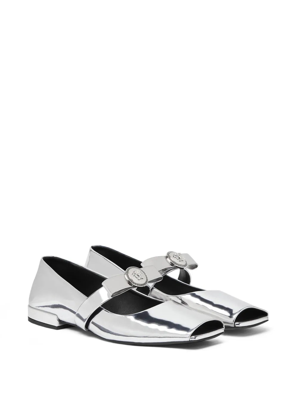 Versace Gianni Ribbon metallic ballerina shoes