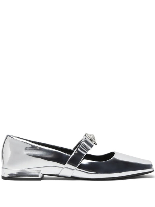 Versace Gianni Ribbon metallic ballerina shoes
