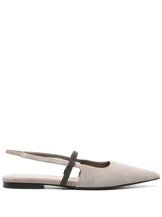 Brunello Cucinelli Monili-chain suede ballerina shoes