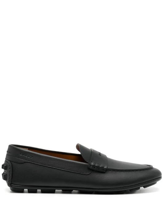Bally logo-perforation leather driving shoes