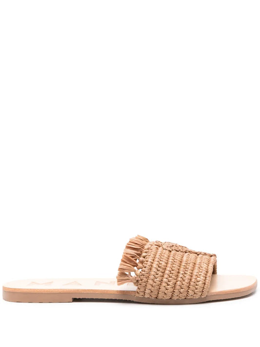 Manebi fringed raffia slides