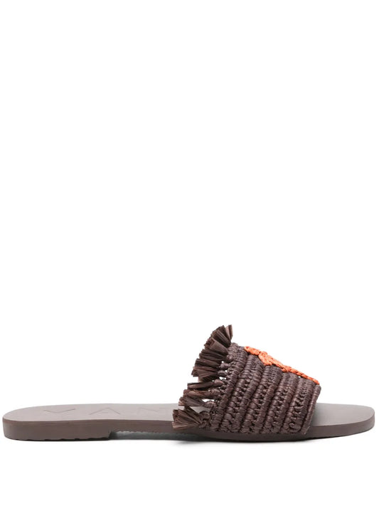 Manebi fringed raffia slides