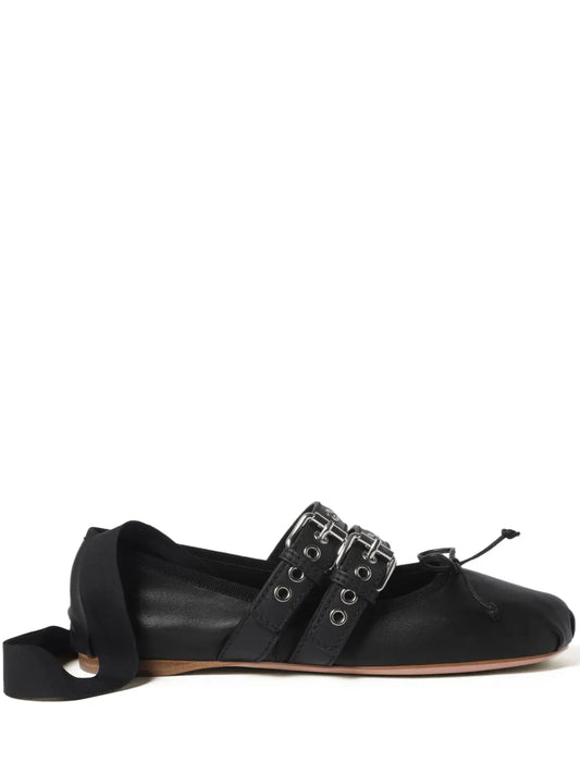 Miu Miu buckled leather ballerina shoes