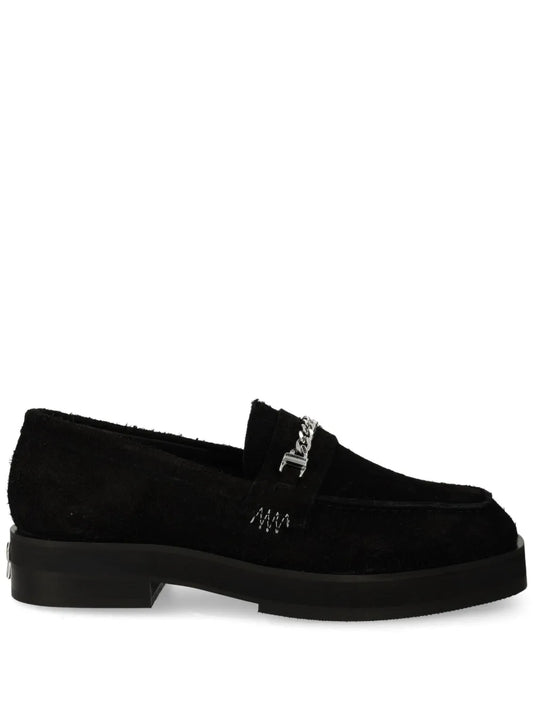 Represent suede loafers 