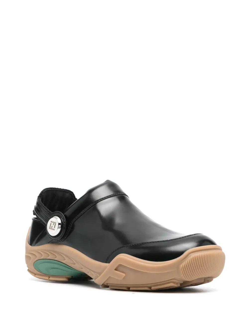 FENDI FF-embroidered leather clogs