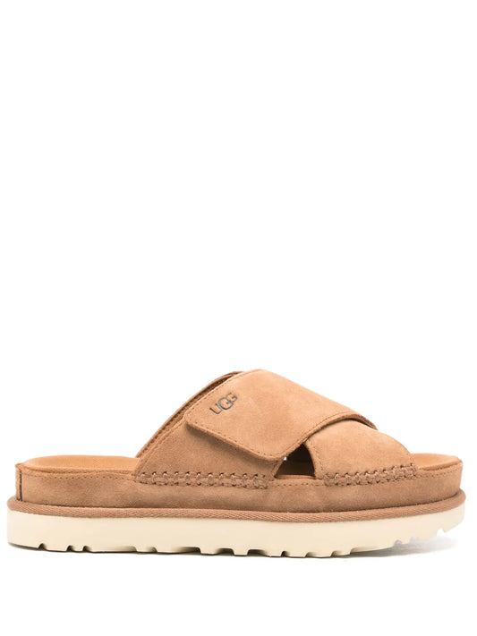 UGG Goldenstar Cross suede slides