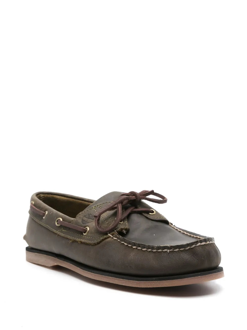 Timberland logo-embossed leather boat shoes