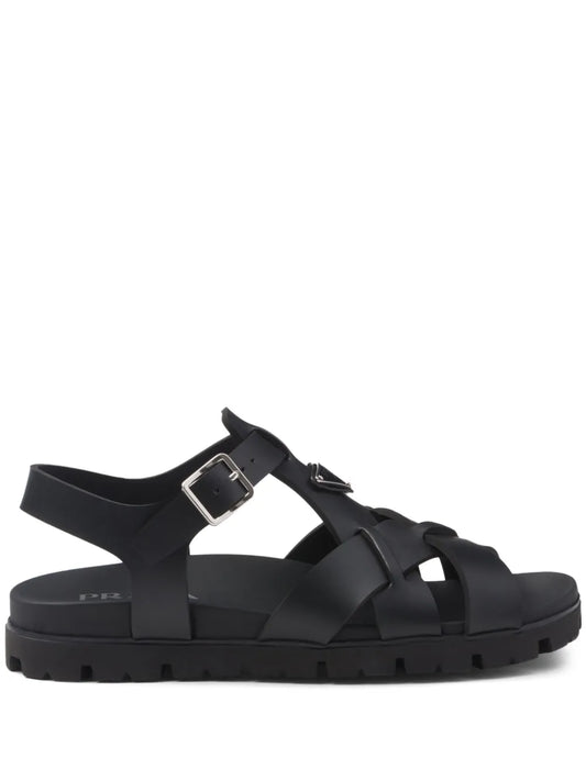Prada triangle-logo woven sandals