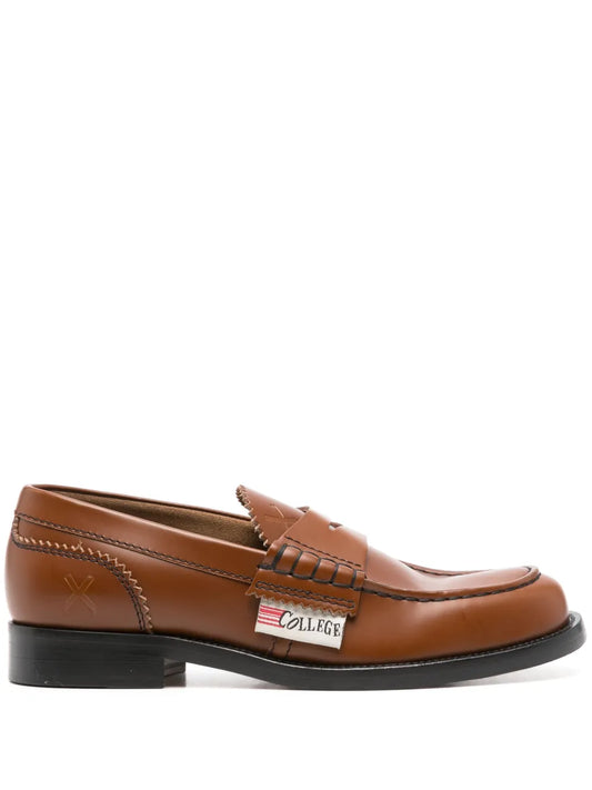 college logo-patch leather loafers 