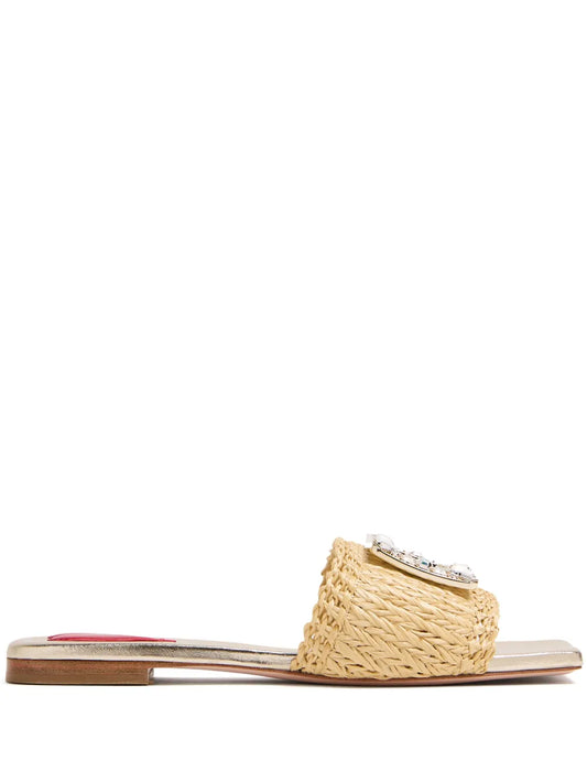 Roger Vivier buckle-detail raffia slides