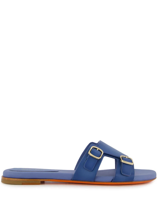 Santoni double-buckle leather slides