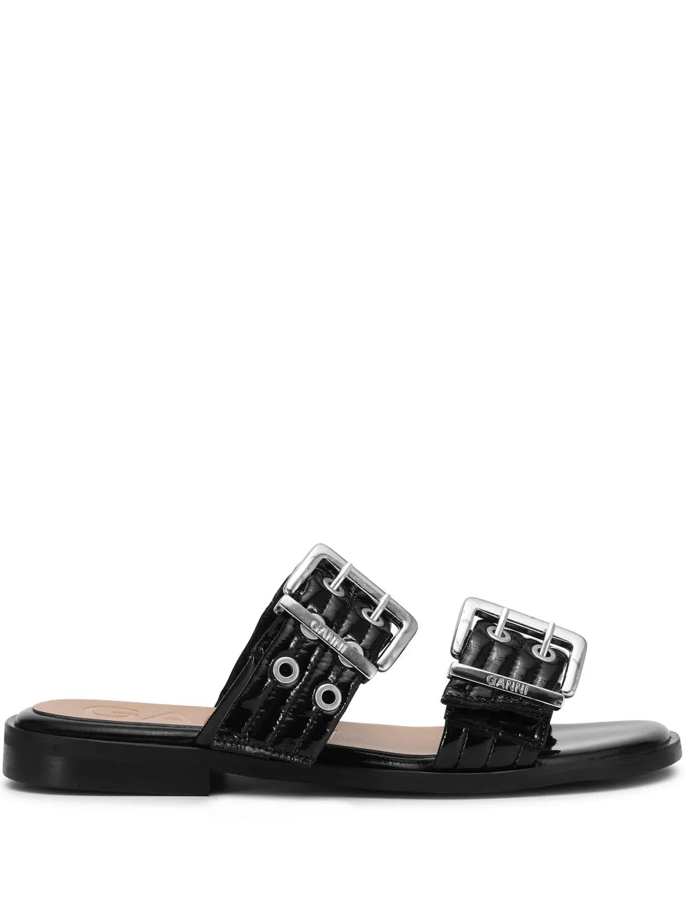 GANNI Buckle flat leather sandals
