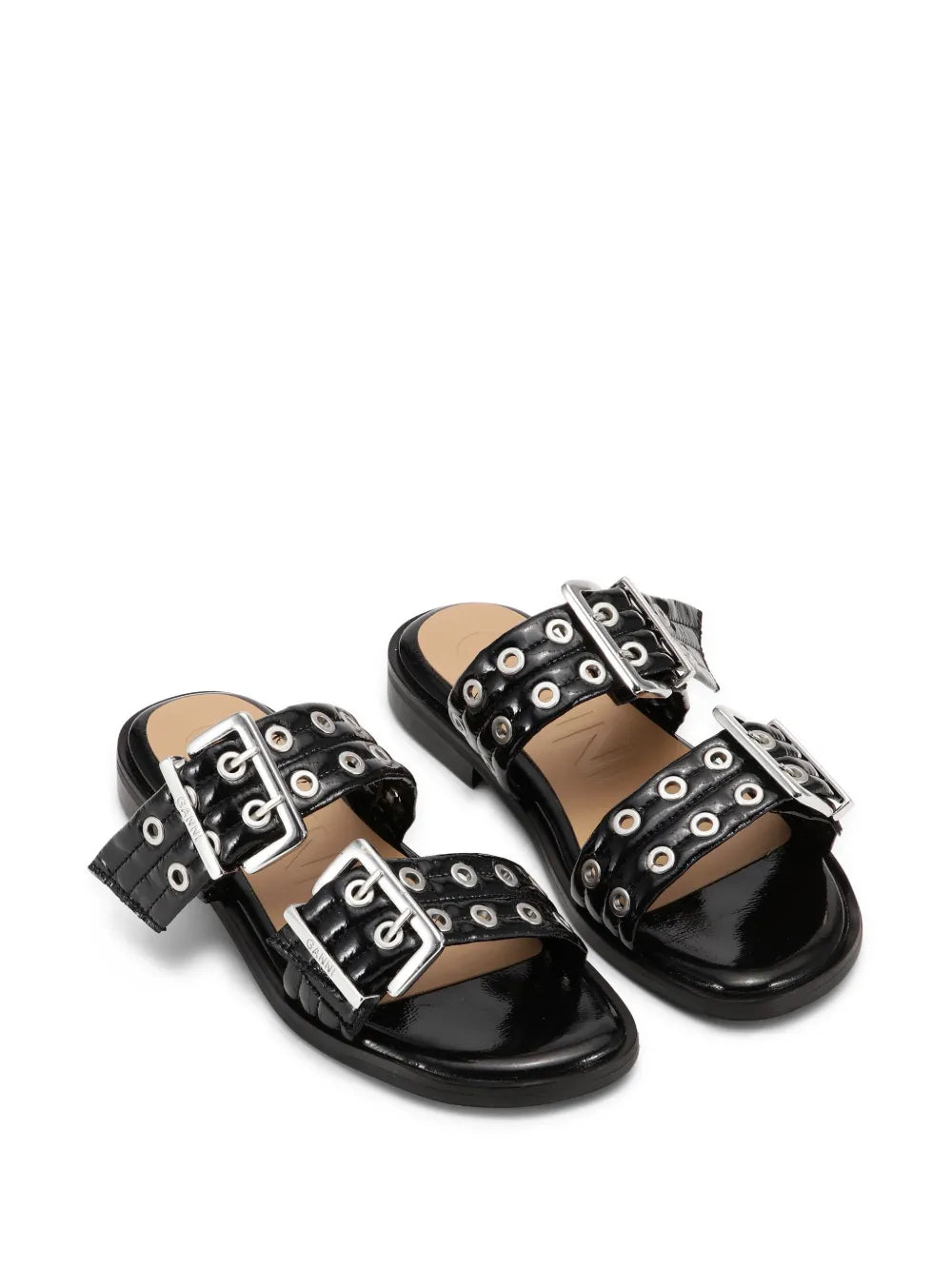 GANNI Buckle flat leather sandals