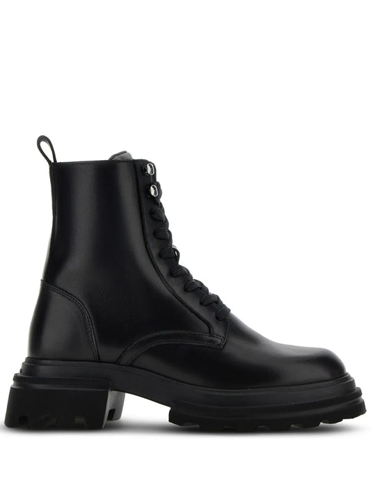 Hogan leather combat ankle boots